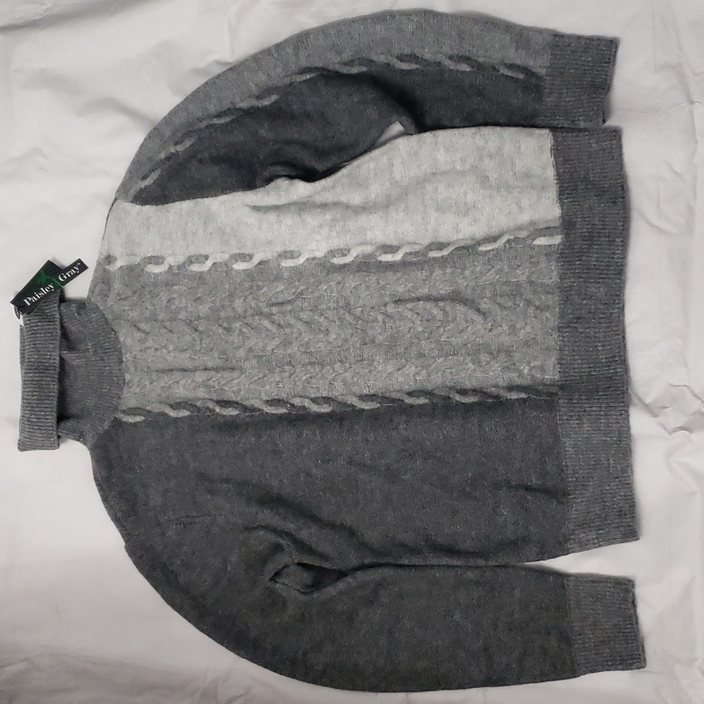 NWT Paisley & Gray TRICOLOR CABLE TURTLENECK Size M- TRI GREY - Picture 5 of 9